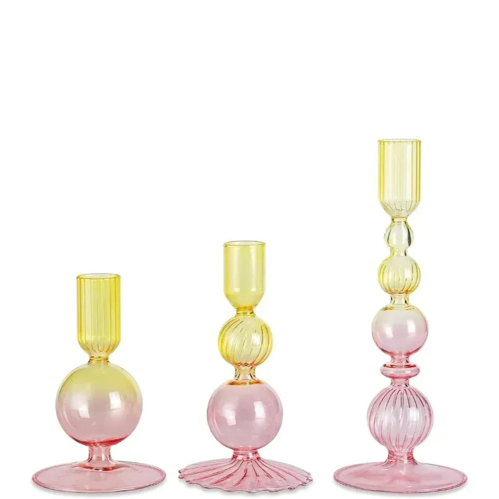 Bougeoir moderne | Accessoire chic pour un intérieur tendance Jaune & Rose Lunyris