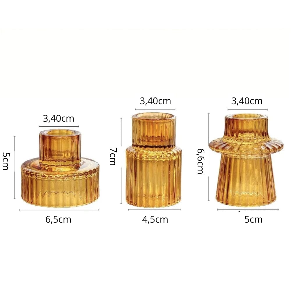 Photophore et bougie | Ambiance chaleureuse pour vos soirées Ambre 3 pièces Lunyris