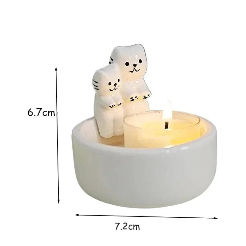 Photophore mignon | Petite touche lumineuse et adorable Couple de chats Lunyris