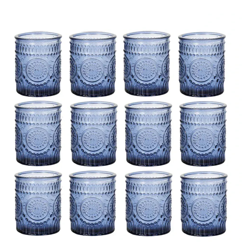 Photophore verre coloré | Décoration lumineuse et pleine de charme Bleu 12 pièces B Lunyris