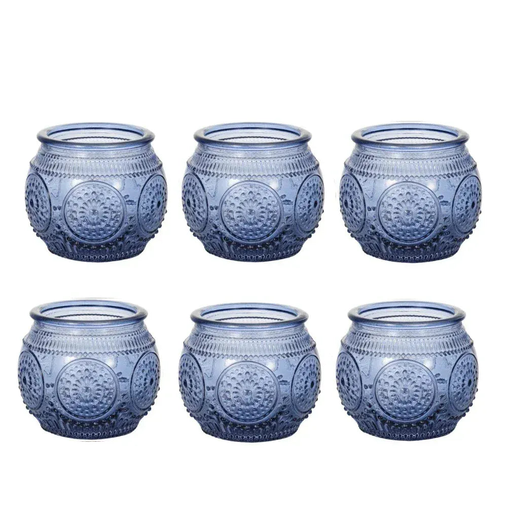 Photophore verre coloré | Décoration lumineuse et pleine de charme Bleu 6 pièces A Lunyris