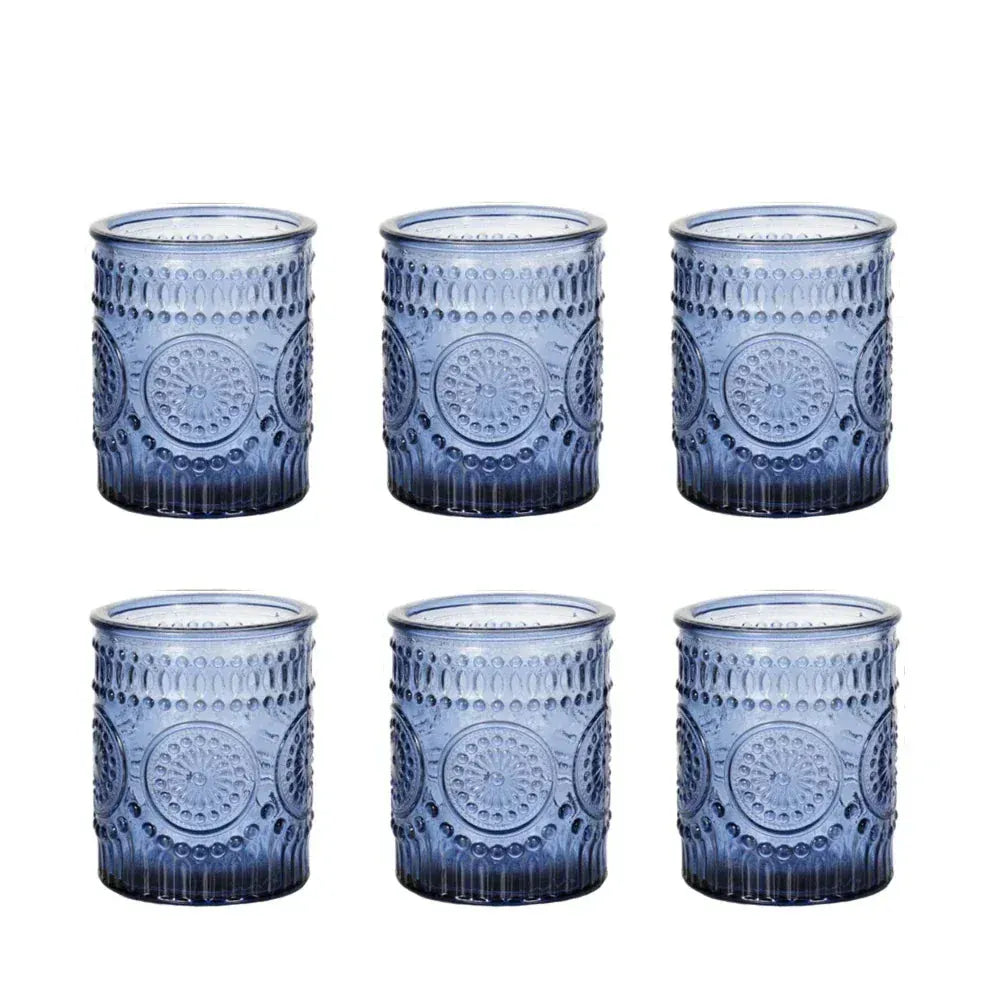 Photophore verre coloré | Décoration lumineuse et pleine de charme Bleu 6 pièces B Lunyris