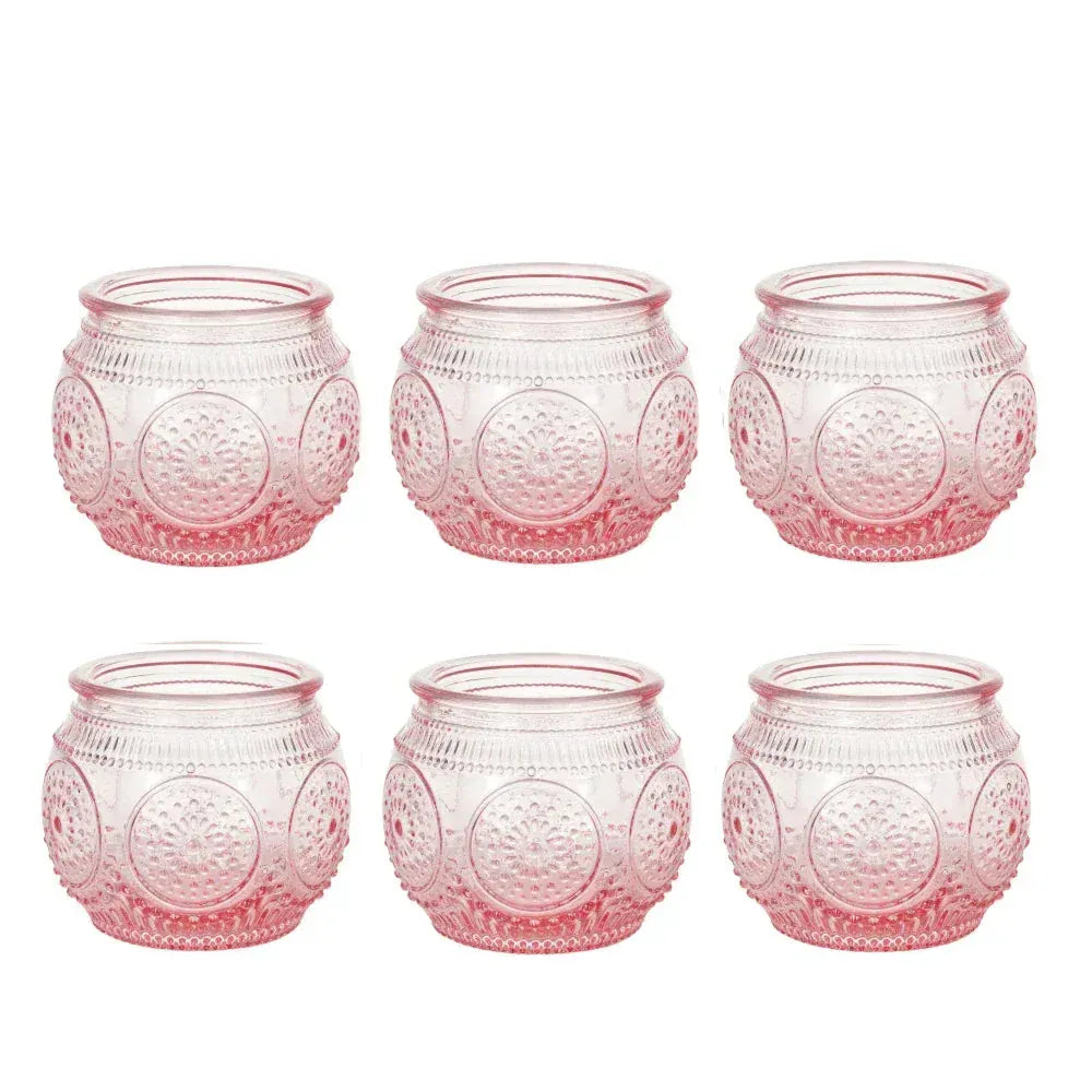 Photophore verre coloré | Décoration lumineuse et pleine de charme Rose 6 pièces A Lunyris