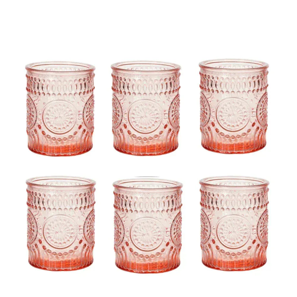 Photophore verre coloré | Décoration lumineuse et pleine de charme Rose 6 pièces B Lunyris